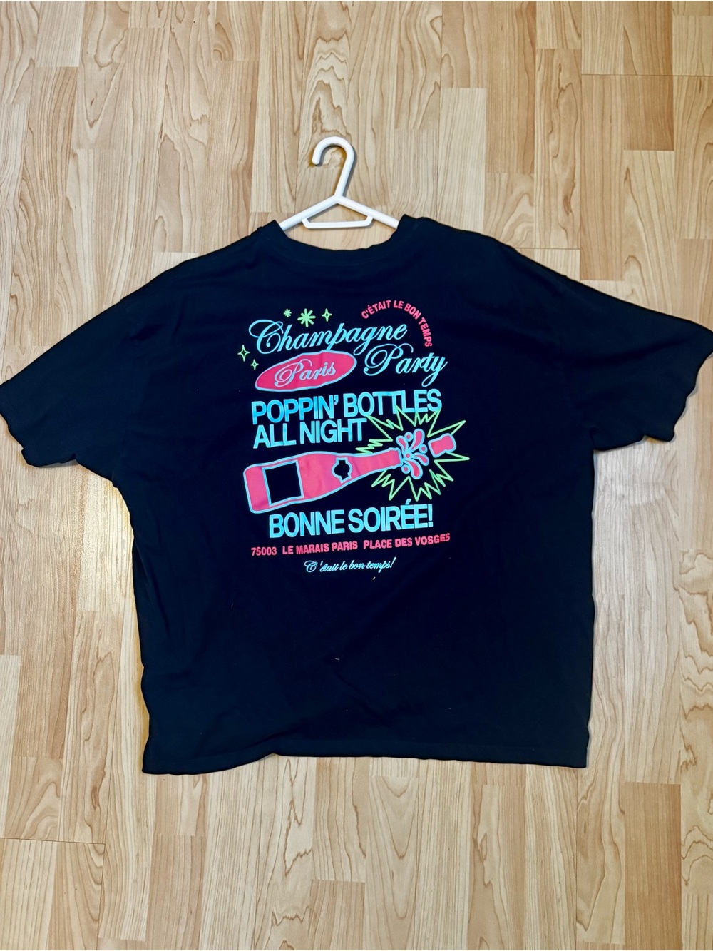 ASOS Black Short Sleeve Tee with Neon Champagne Graphic